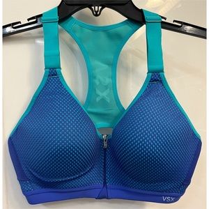 Victoria’s Secret VSX Blue Mesh Front-Zip Adjustable Sports Bra 34C